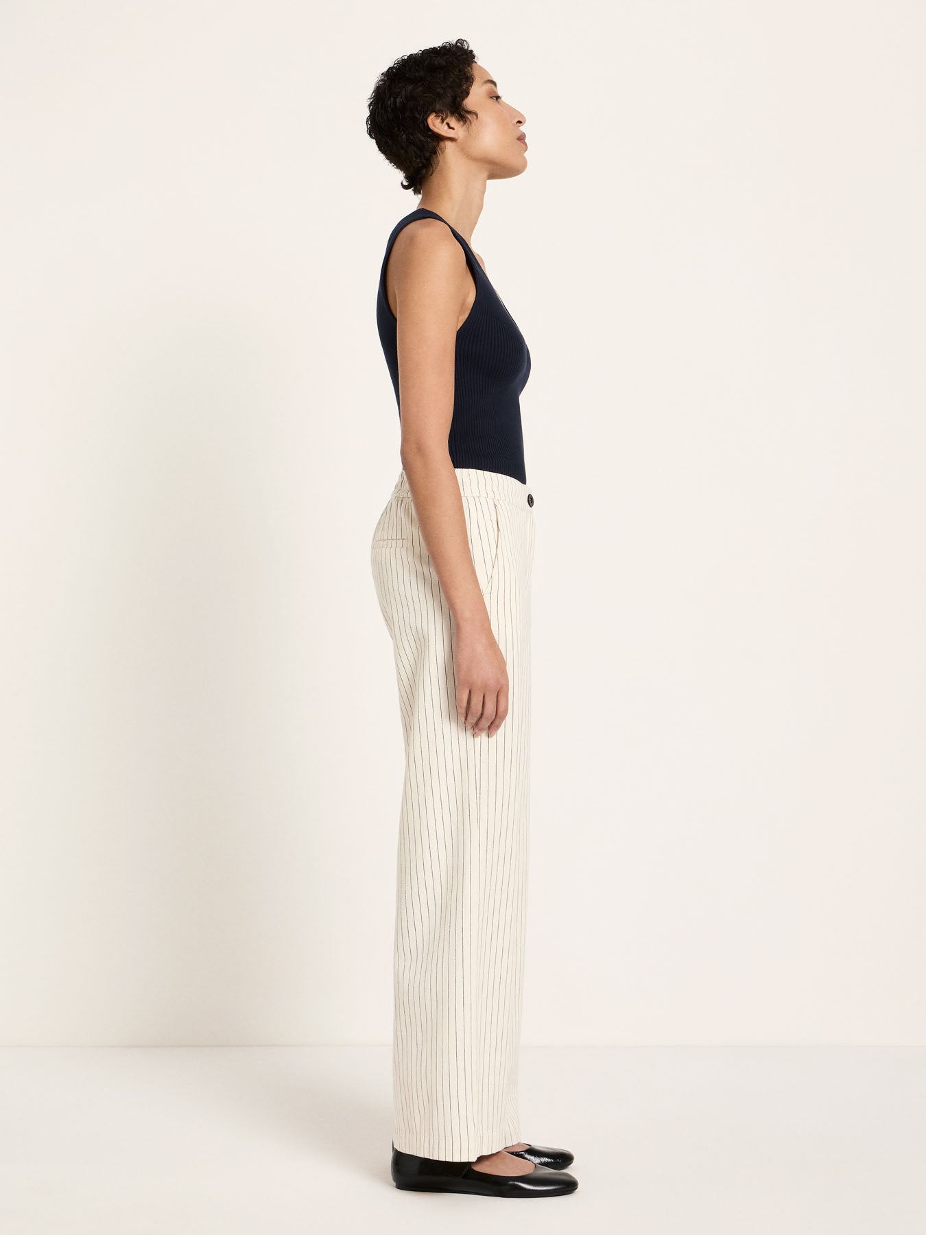 Pinstripe Marlene Trousers - Ecru & Black by LANIUS — fair fashion in organic materials, view 4