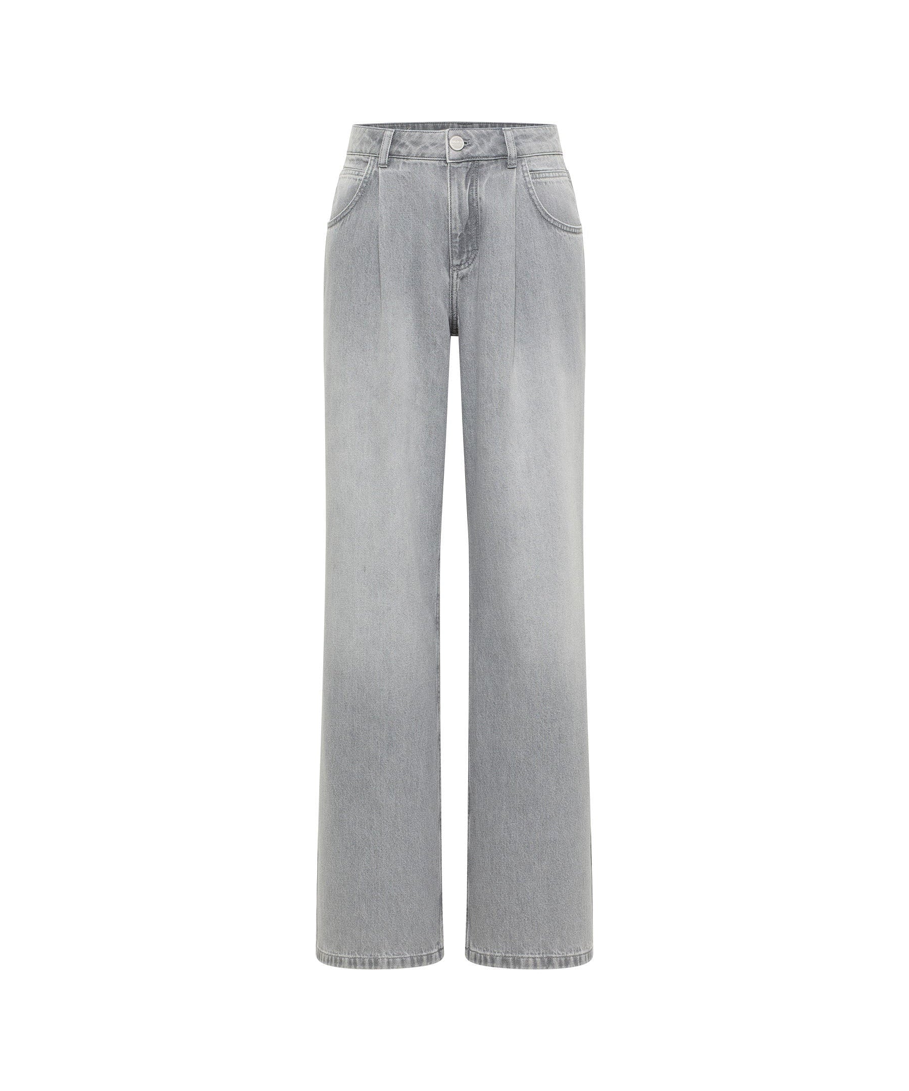 LANIUS Pleated Marlene Jeans – Light Grey Denim – front view