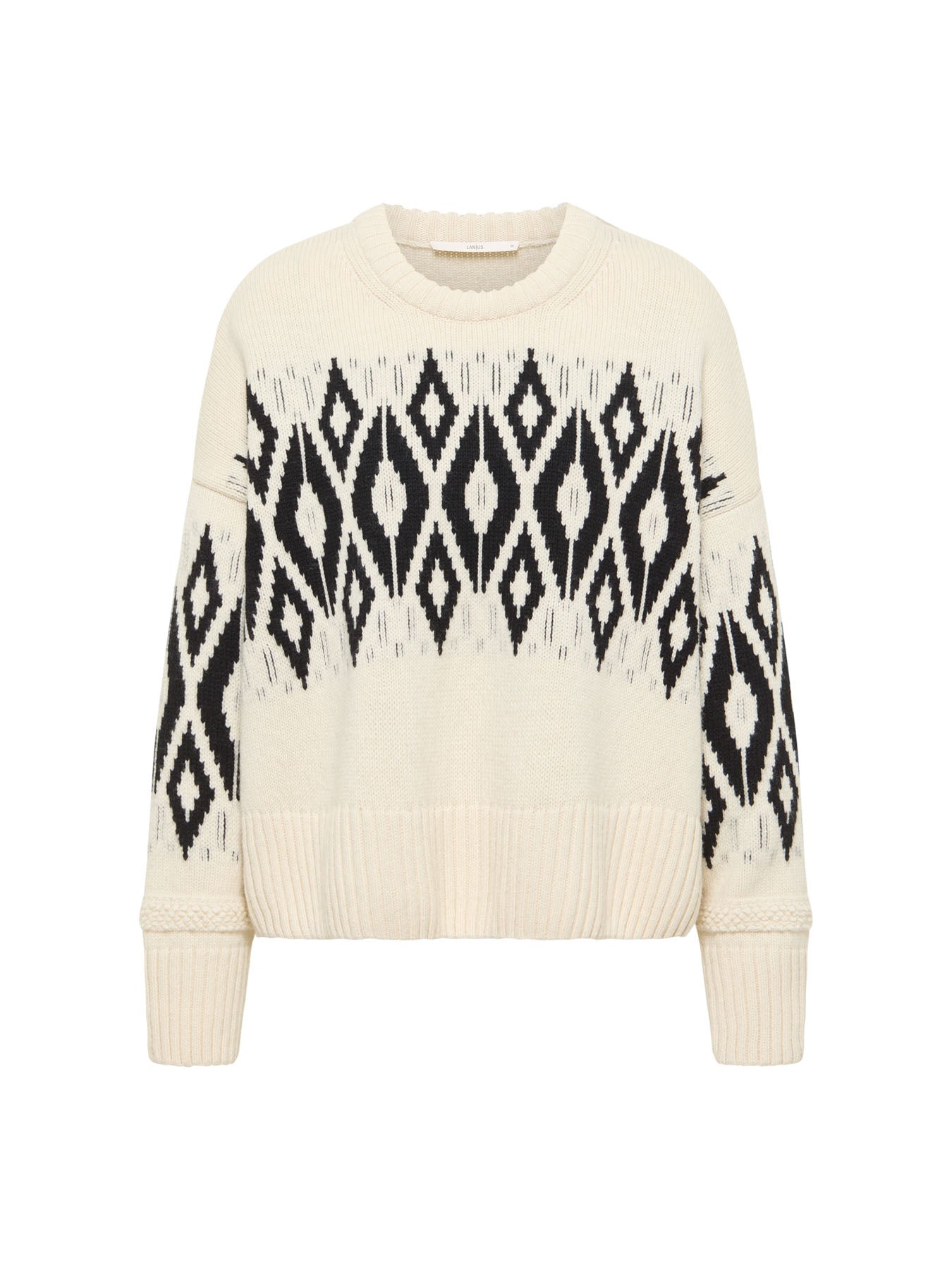 LANIUS Norwegian sweater in ecru and black – flat lay