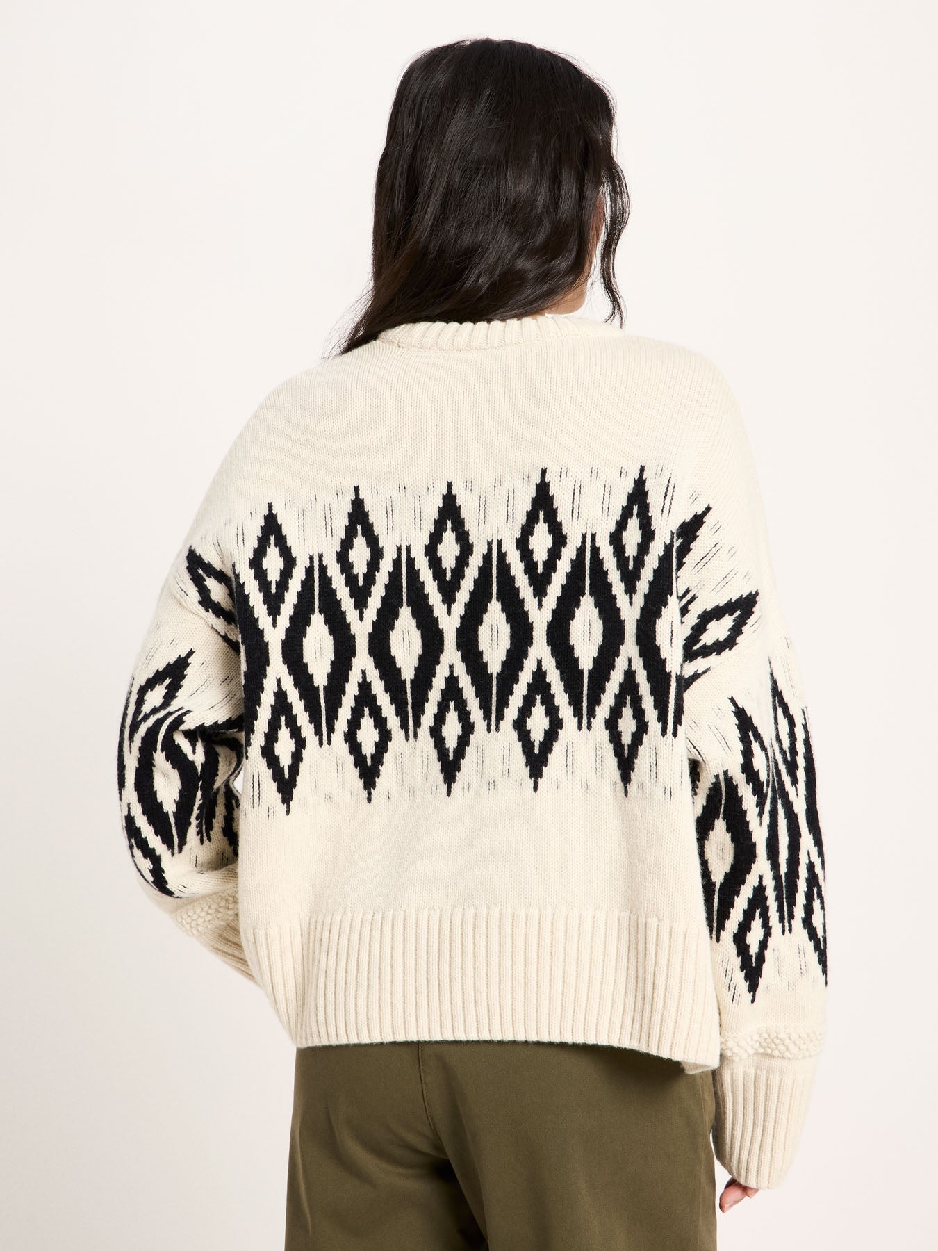 LANIUS Norwegian sweater in ecru and black – back view