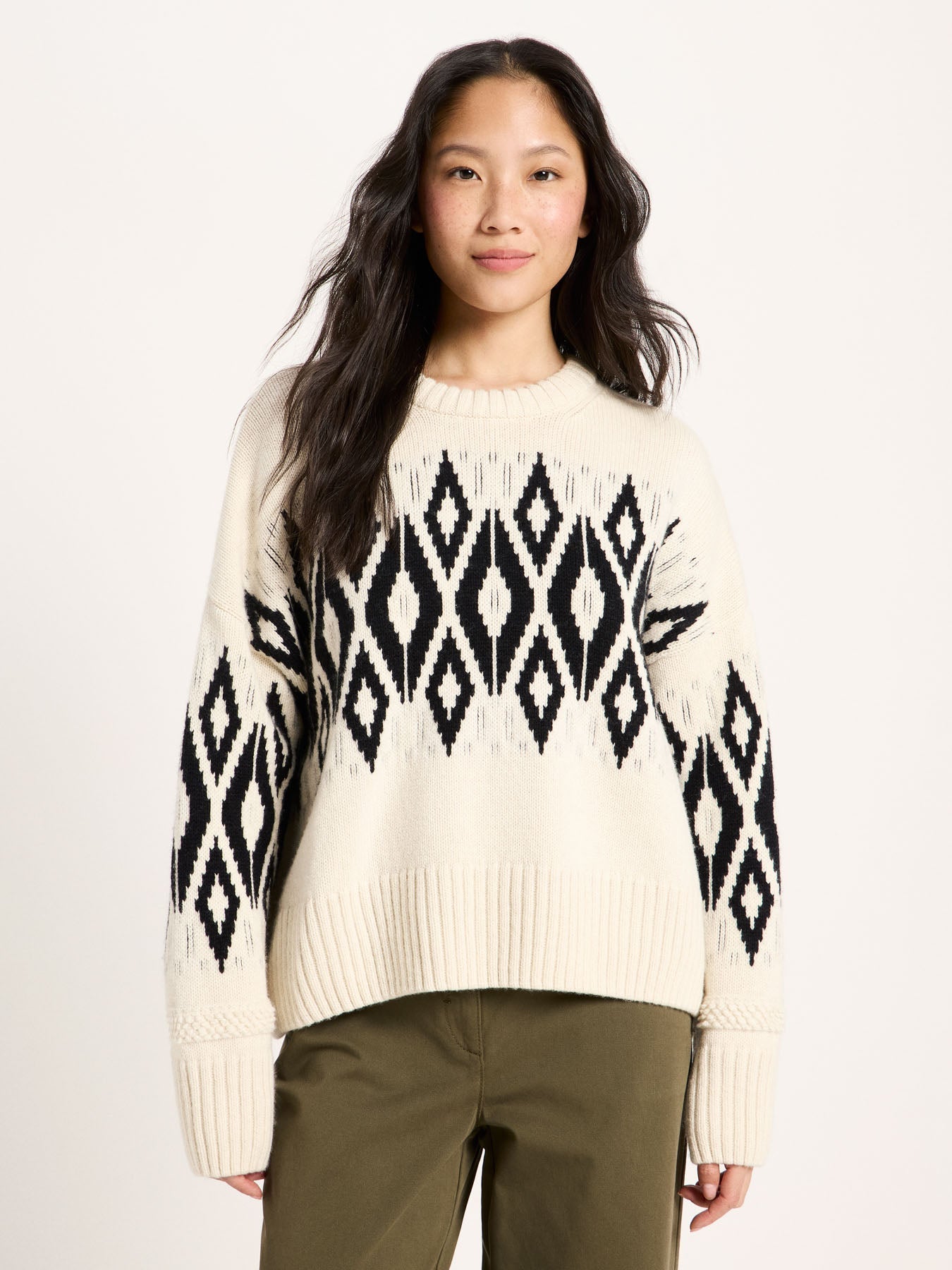 LANIUS Norwegian sweater in ecru and black – front view