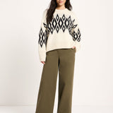 LANIUS Norwegian sweater in ecru and black – full look