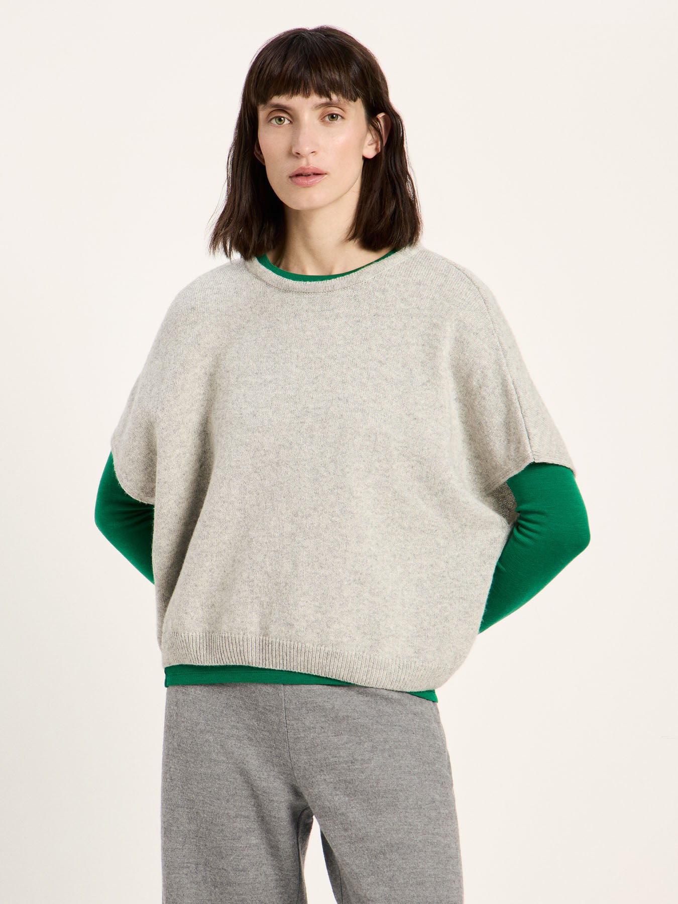 LANIUS knit vest in grey melange – front view