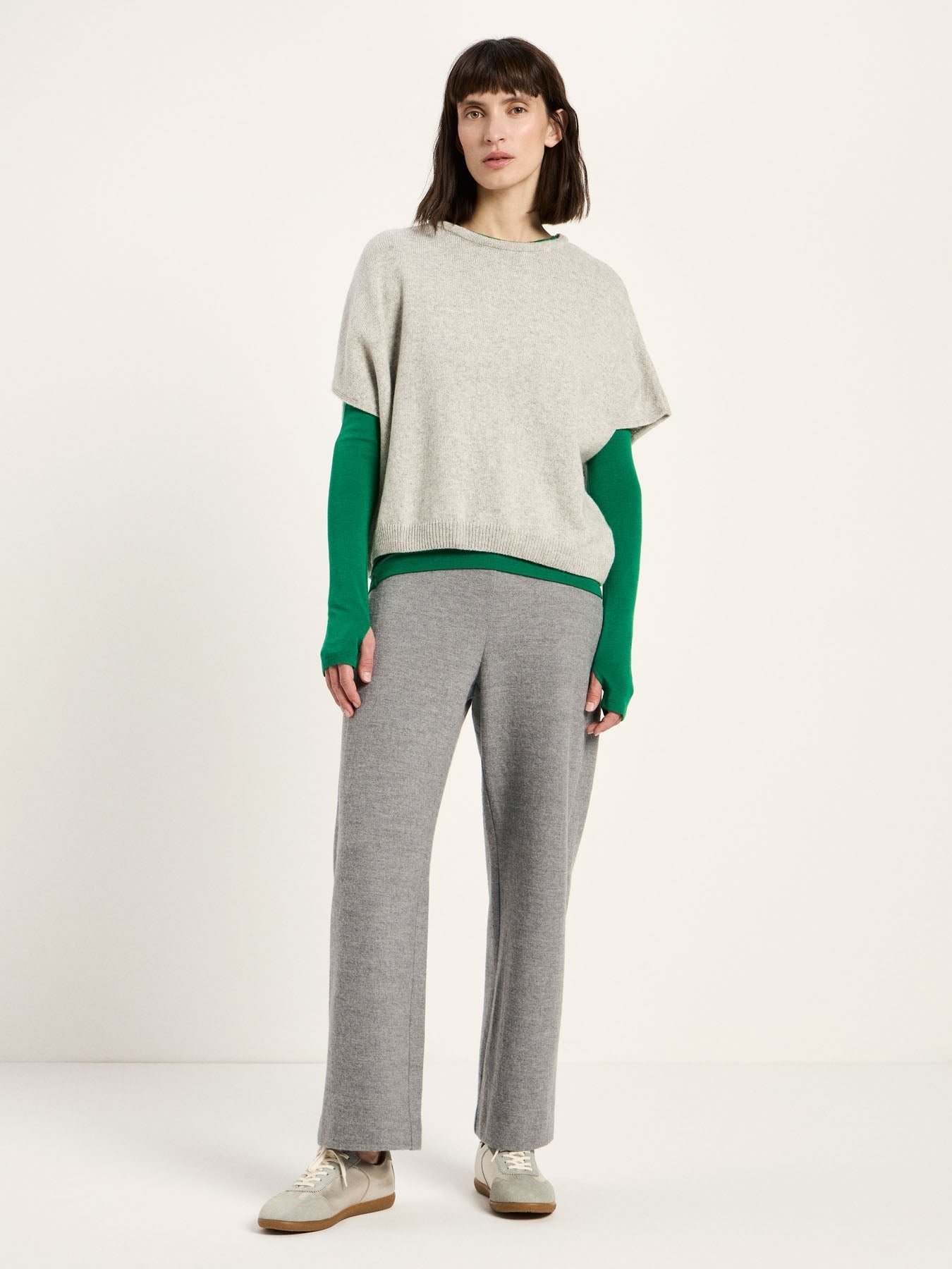 LANIUS knit vest in grey melange – full look