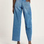 Rear view of Lanius relaxed organic jeans, showing the high-quality finish and fit for women