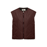 LANIUS reversible quilted jacket in chocolate with a boxy cut and zip, front view