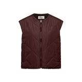 LANIUS reversible quilted jacket in chocolate with a boxy cut and zip, front view