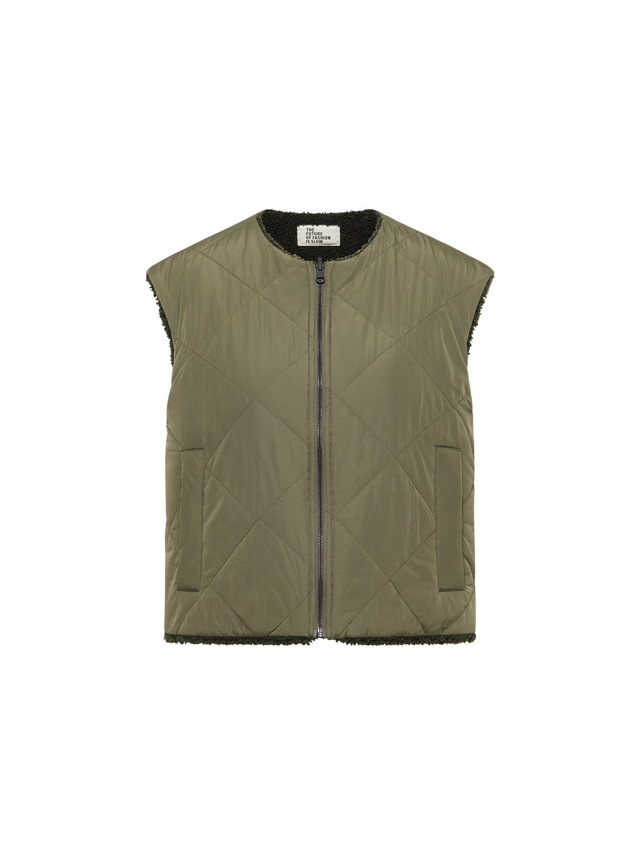 LANIUS reversible quilted jacket in turtle with a boxy cut and piped pockets, front view