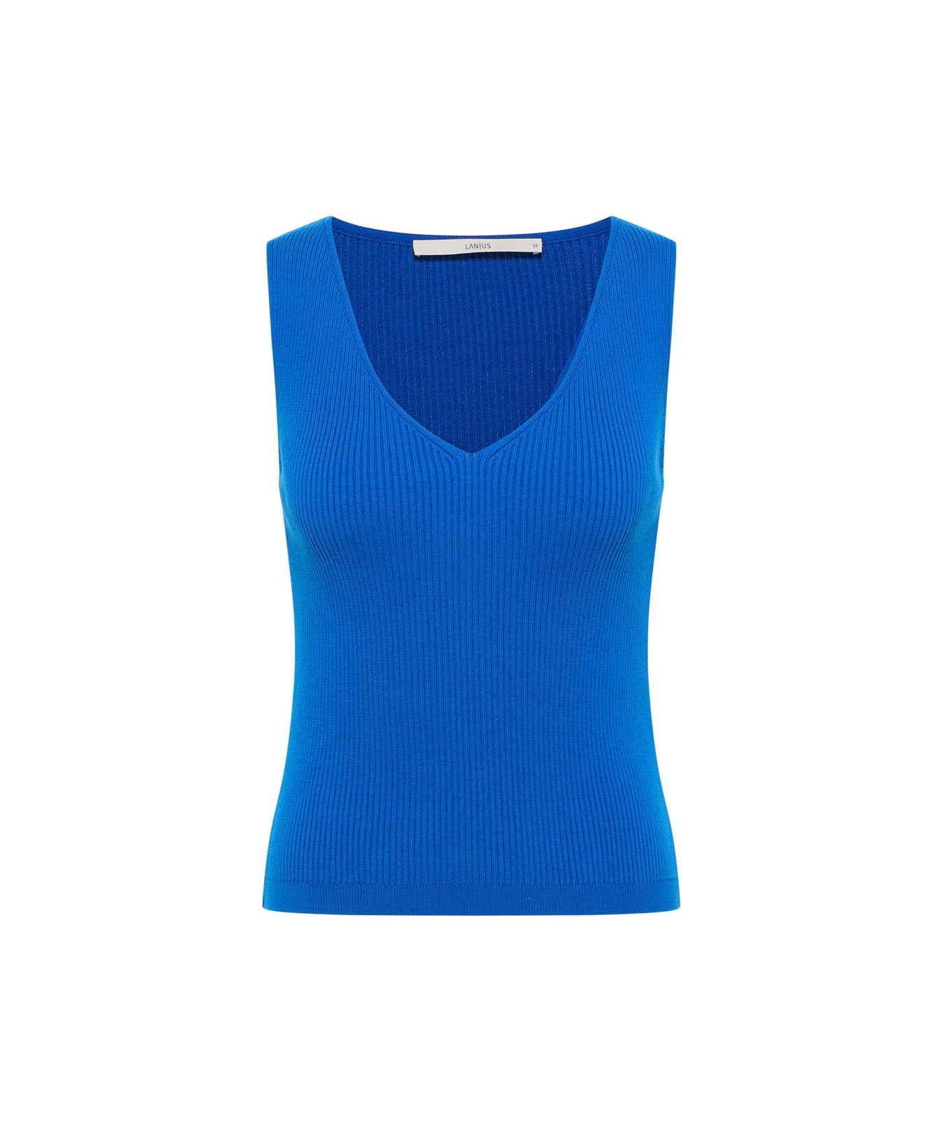 V-Neck Rib Knit Top - Lapis Blue by LANIUS — fair fashion in organic materials, view 2
