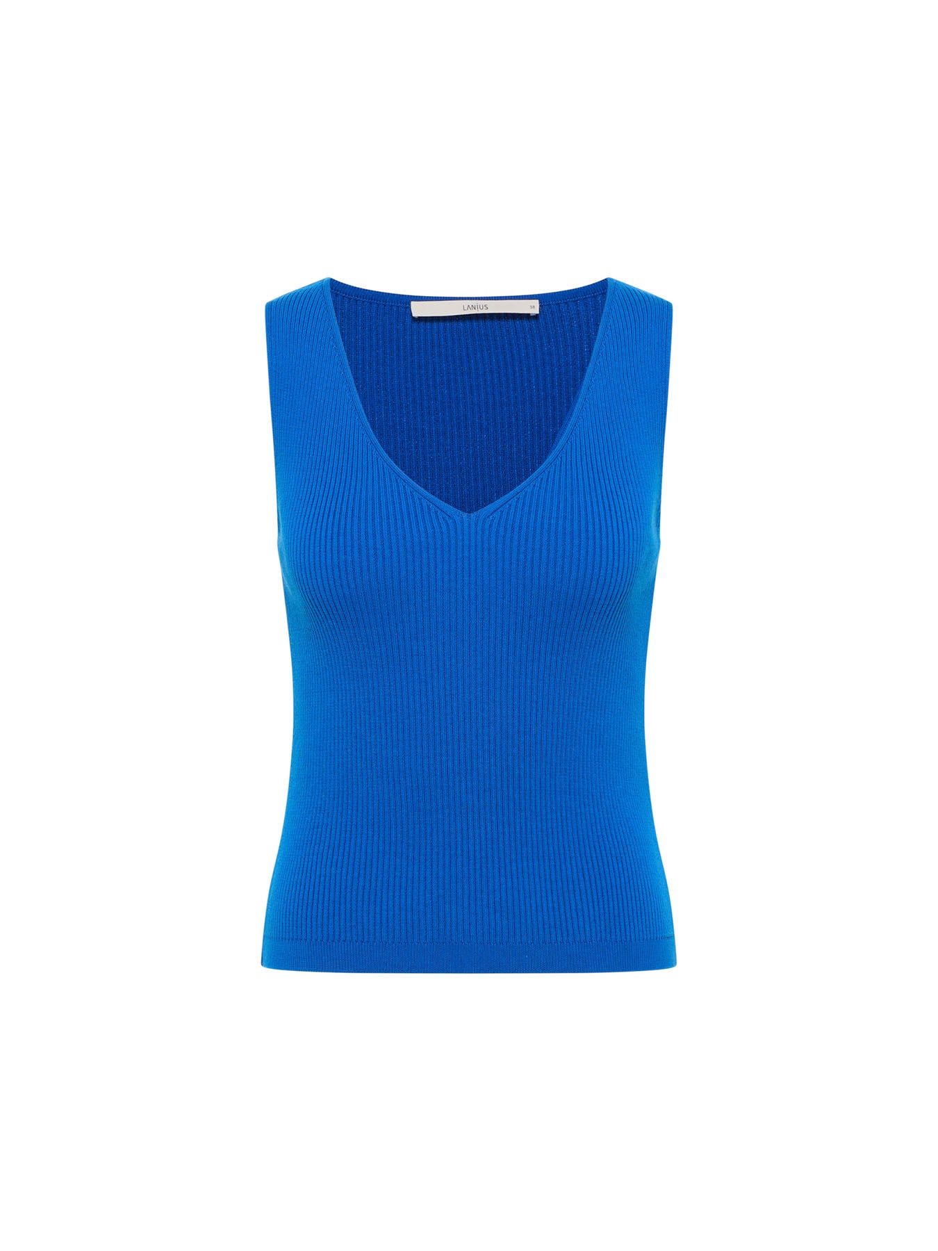 V-Neck Rib Knit Top - Lapis Blue by LANIUS — fair fashion in organic materials, view 2