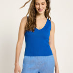 V-Neck Rib Knit Top - Lapis Blue by LANIUS — fair fashion in organic materials, view 3