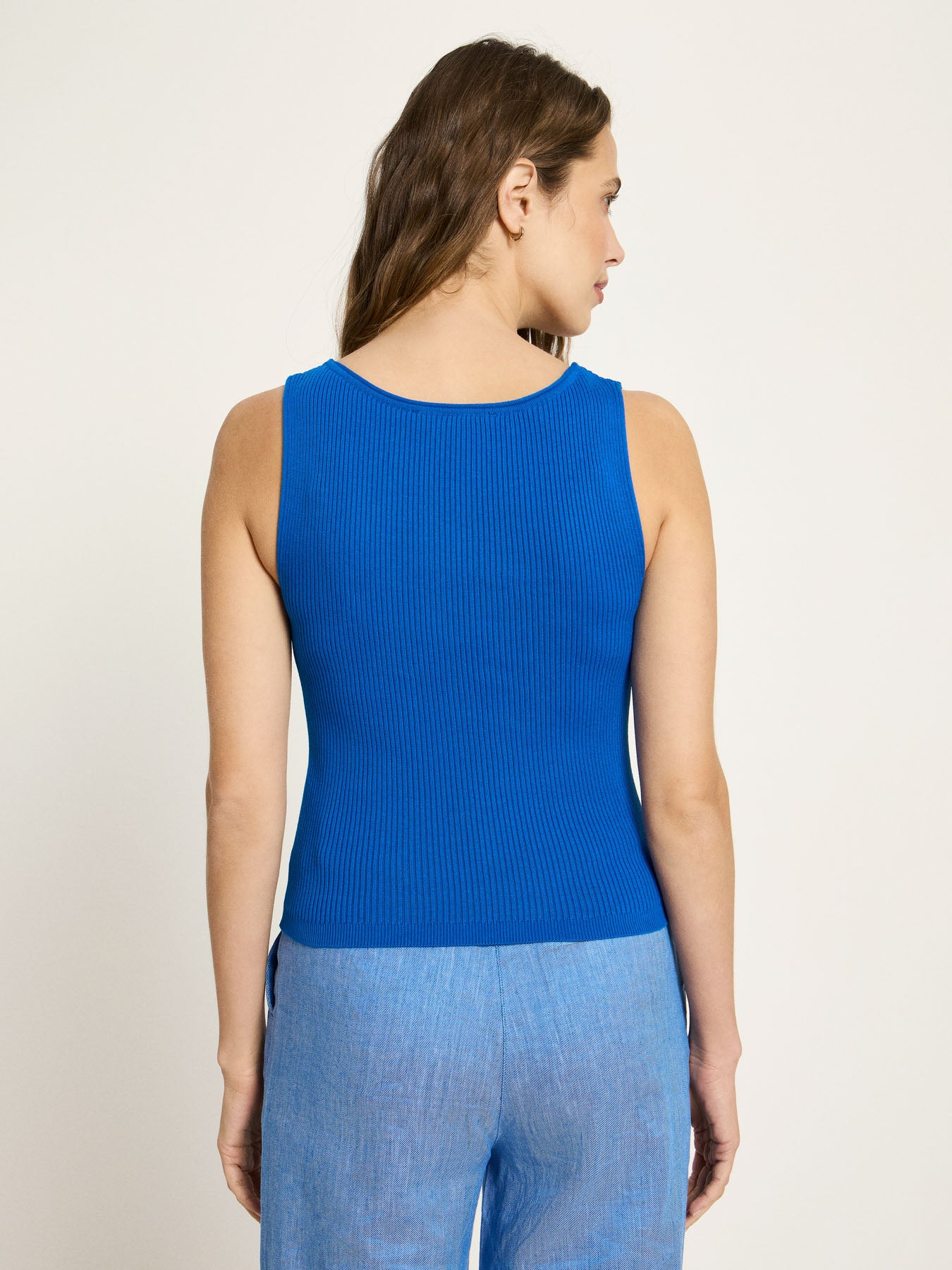 V-Neck Rib Knit Top - Lapis Blue by LANIUS — fair fashion in organic materials, view 4