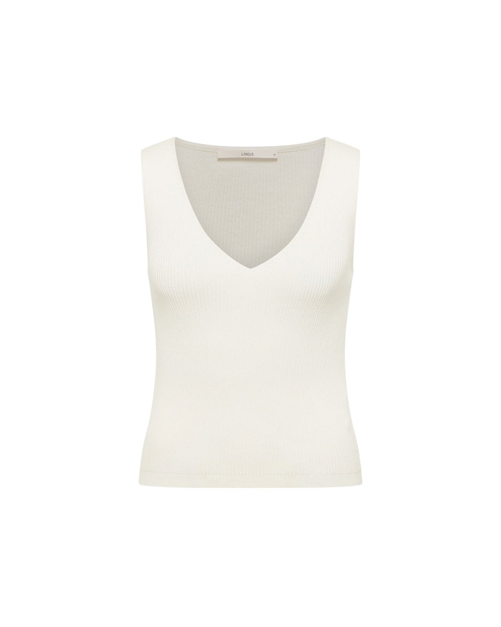 V-Neck Rib Knit Top - Off-White by LANIUS — fair fashion in organic materials, view 2