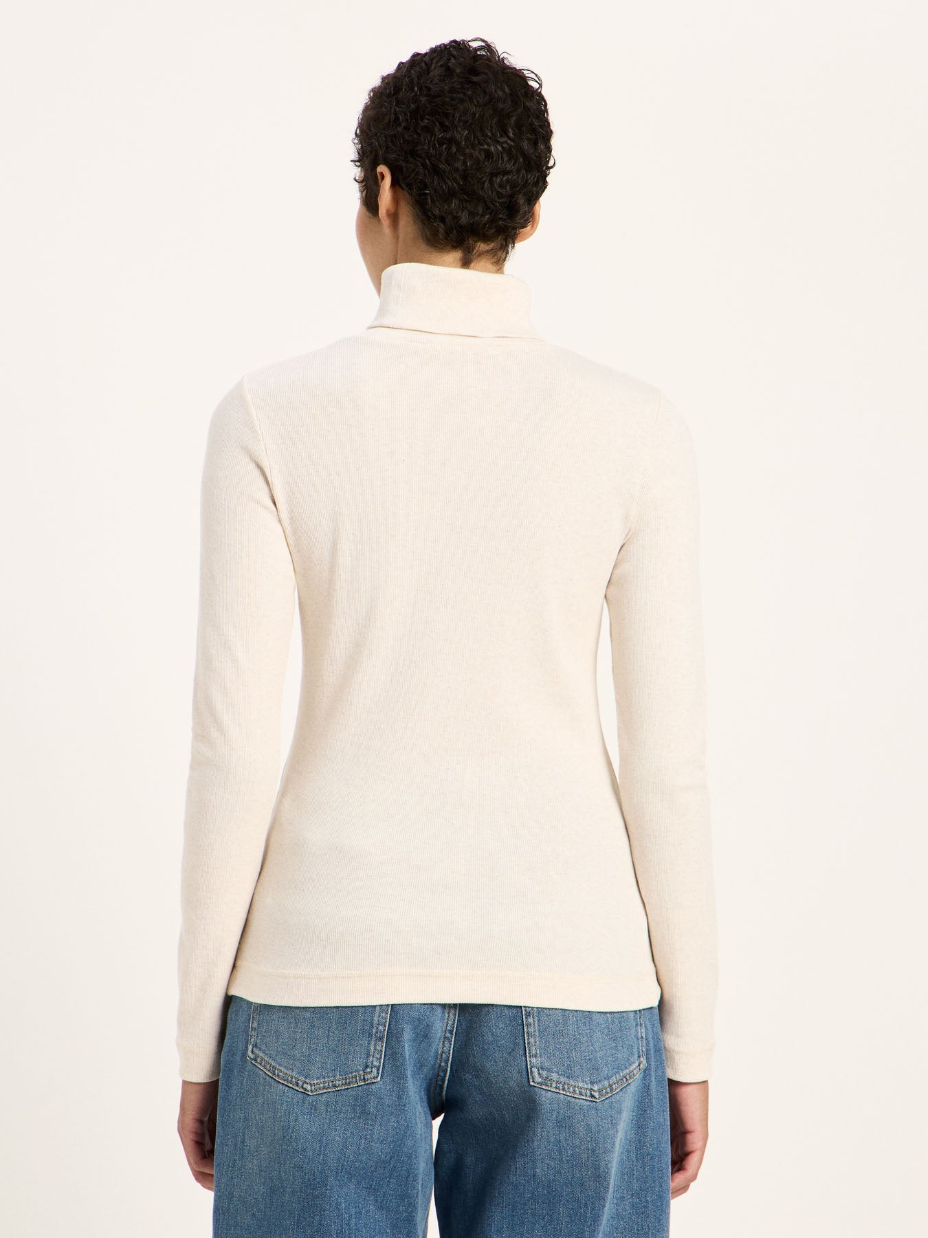LANIUS ribbed roll-neck top in cream melange organic cotton, another view