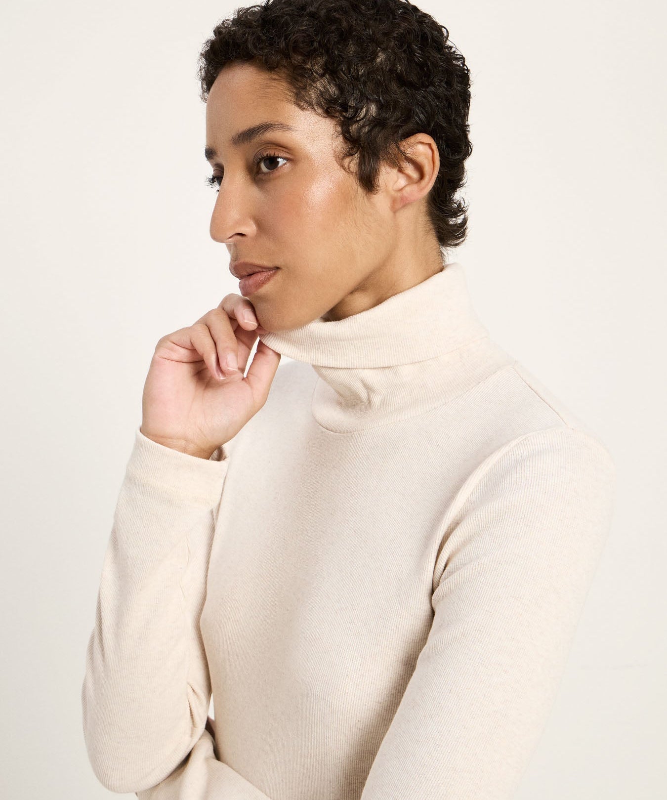 LANIUS ribbed roll-neck top in cream melange organic cotton, another view