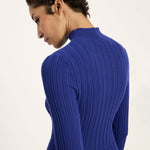 LANIUS roll-neck jumper in violet fine-rib organic cotton, another view