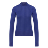 LANIUS roll-neck jumper in violet fine-rib organic cotton, front view
