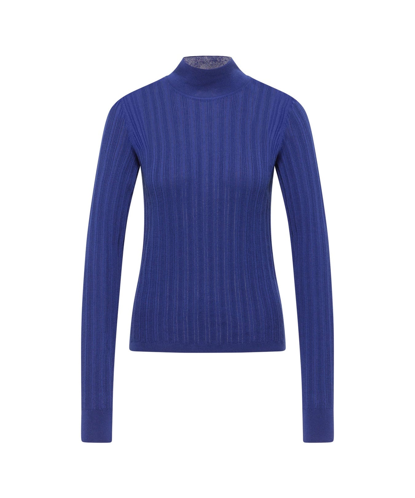 LANIUS roll-neck jumper in violet fine-rib organic cotton, front view