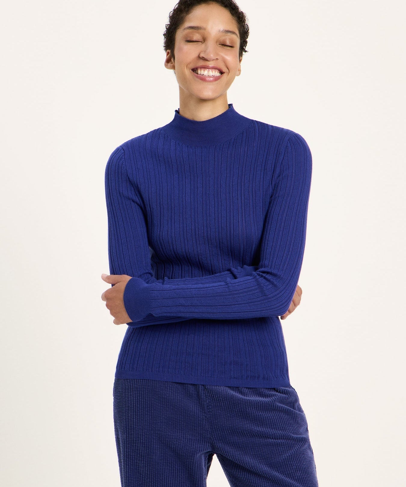 LANIUS roll-neck jumper in violet fine-rib organic cotton, another view