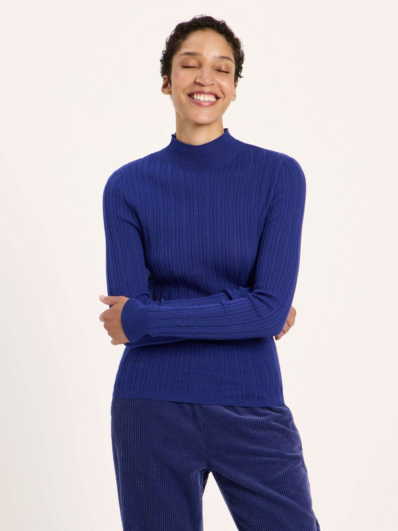LANIUS roll-neck jumper in violet fine-rib organic cotton, another view