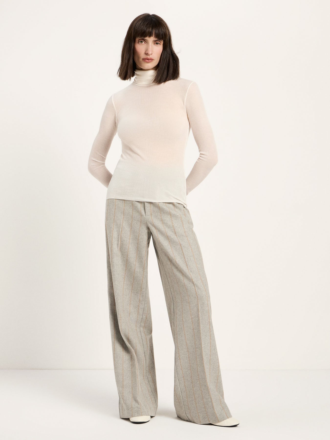 LANIUS roll-neck top in cream TENCEL Lyocell, another view