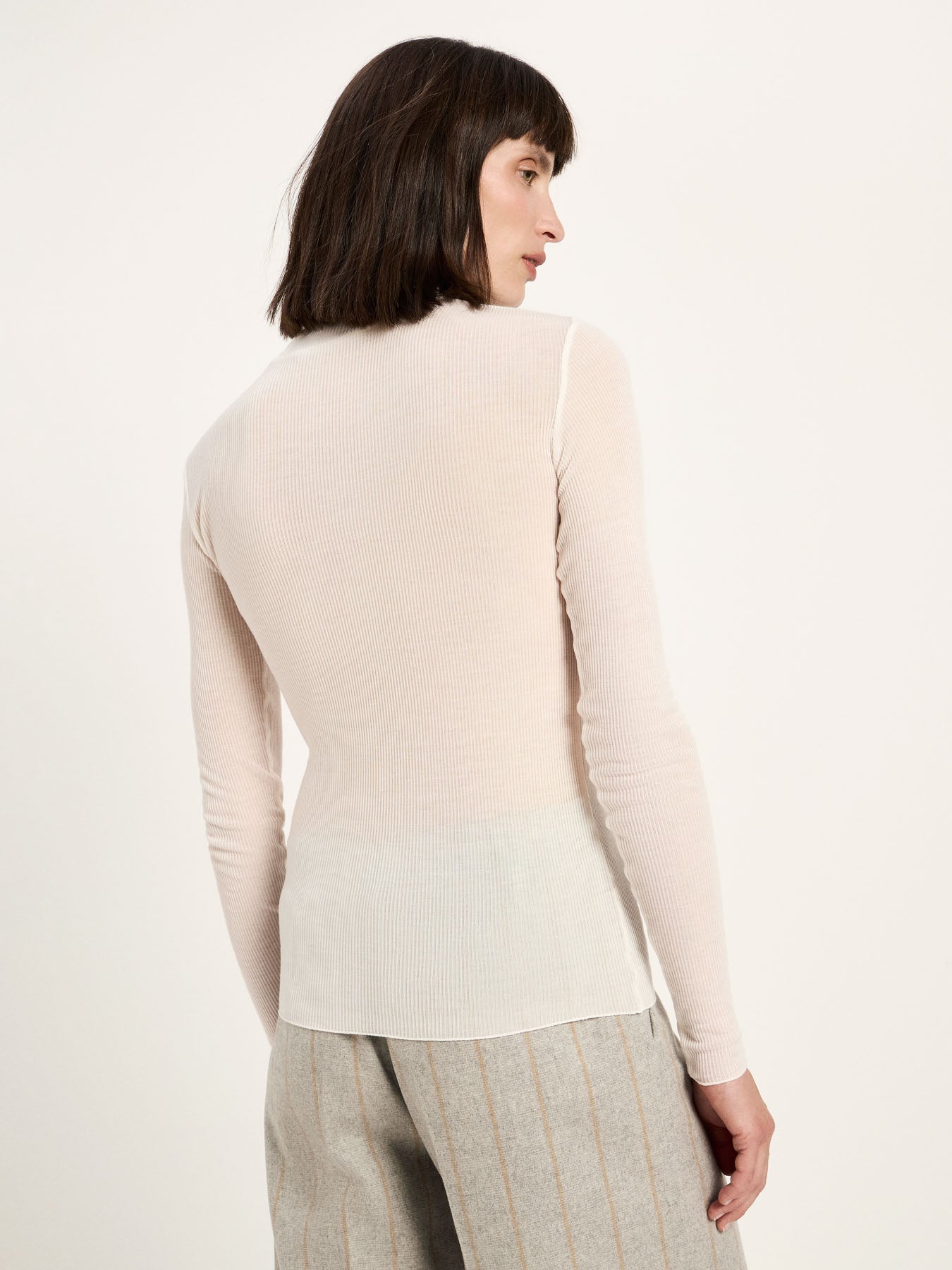LANIUS roll-neck top in cream TENCEL Lyocell, back view