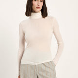 LANIUS roll-neck top in cream TENCEL Lyocell, front view