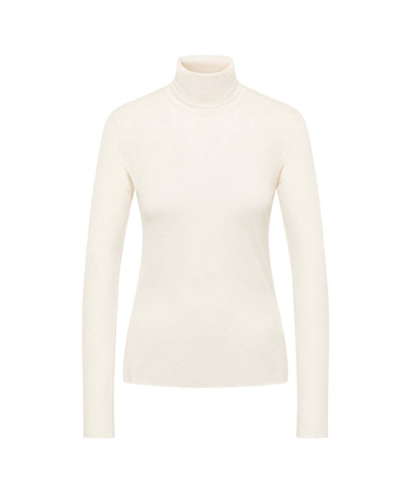 LANIUS roll-neck top in cream TENCEL Lyocell, front view