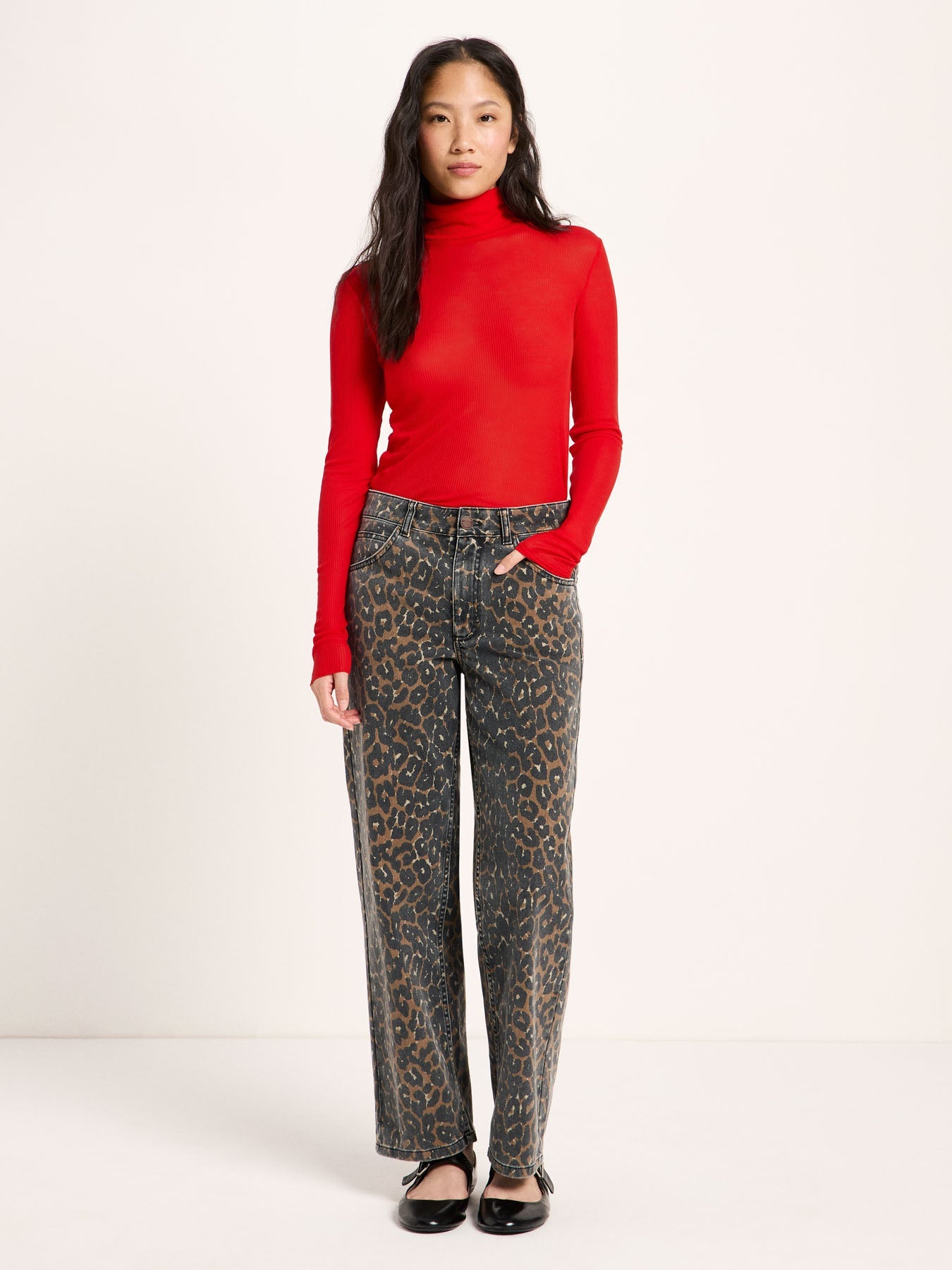 LANIUS roll-neck top in red TENCEL Lyocell, another view