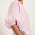 Gathered Ramie Blouse — Powder Pink by LANIUS — fair fashion in organic materials, front view