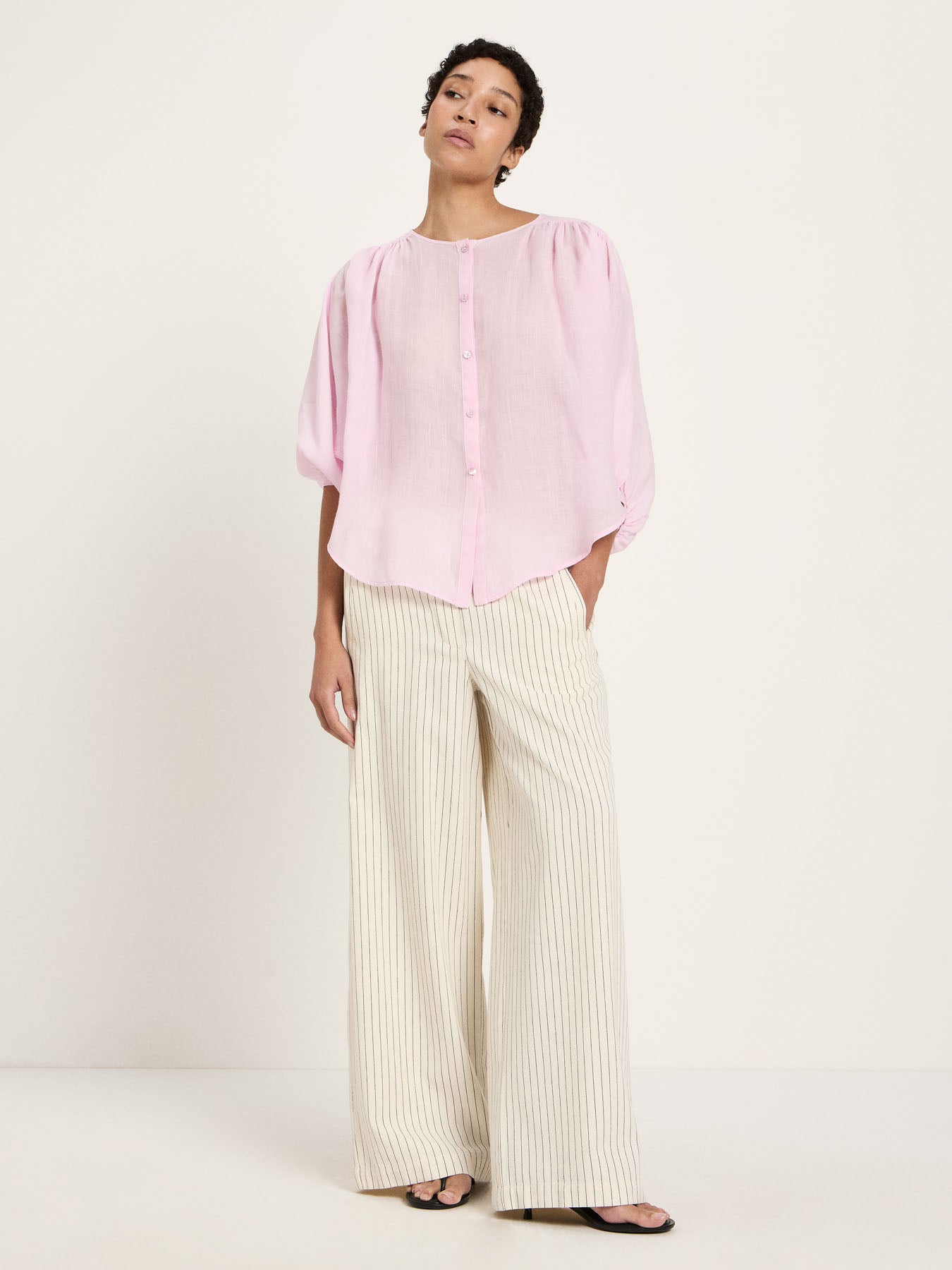 Gathered Ramie Blouse — Powder Pink by LANIUS — fair fashion in organic materials, view 3