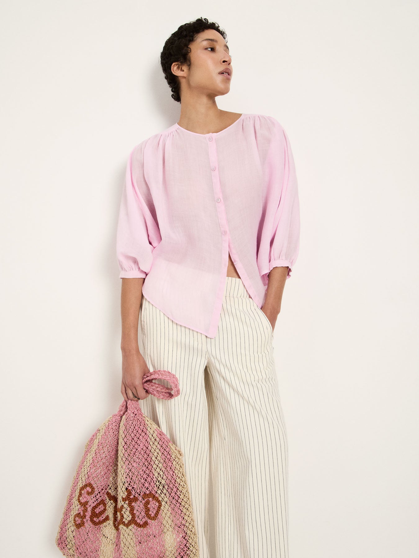 Gathered Ramie Blouse — Powder Pink by LANIUS — fair fashion in organic materials, view 4