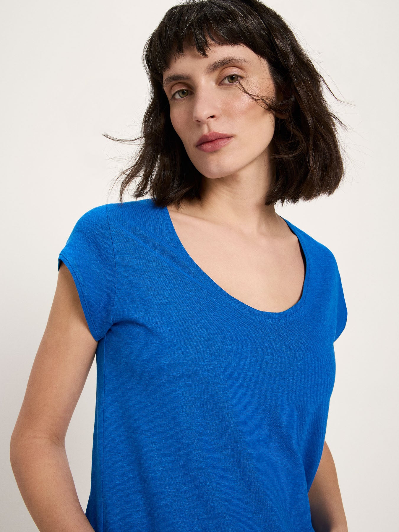 Scoop Neck Tee - Lapis Blue by LANIUS — fair fashion in organic materials, front view