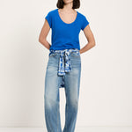 Scoop Neck Tee - Lapis Blue by LANIUS — fair fashion in organic materials, view 3