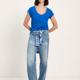Scoop Neck Tee - Lapis Blue by LANIUS — fair fashion in organic materials, view 3