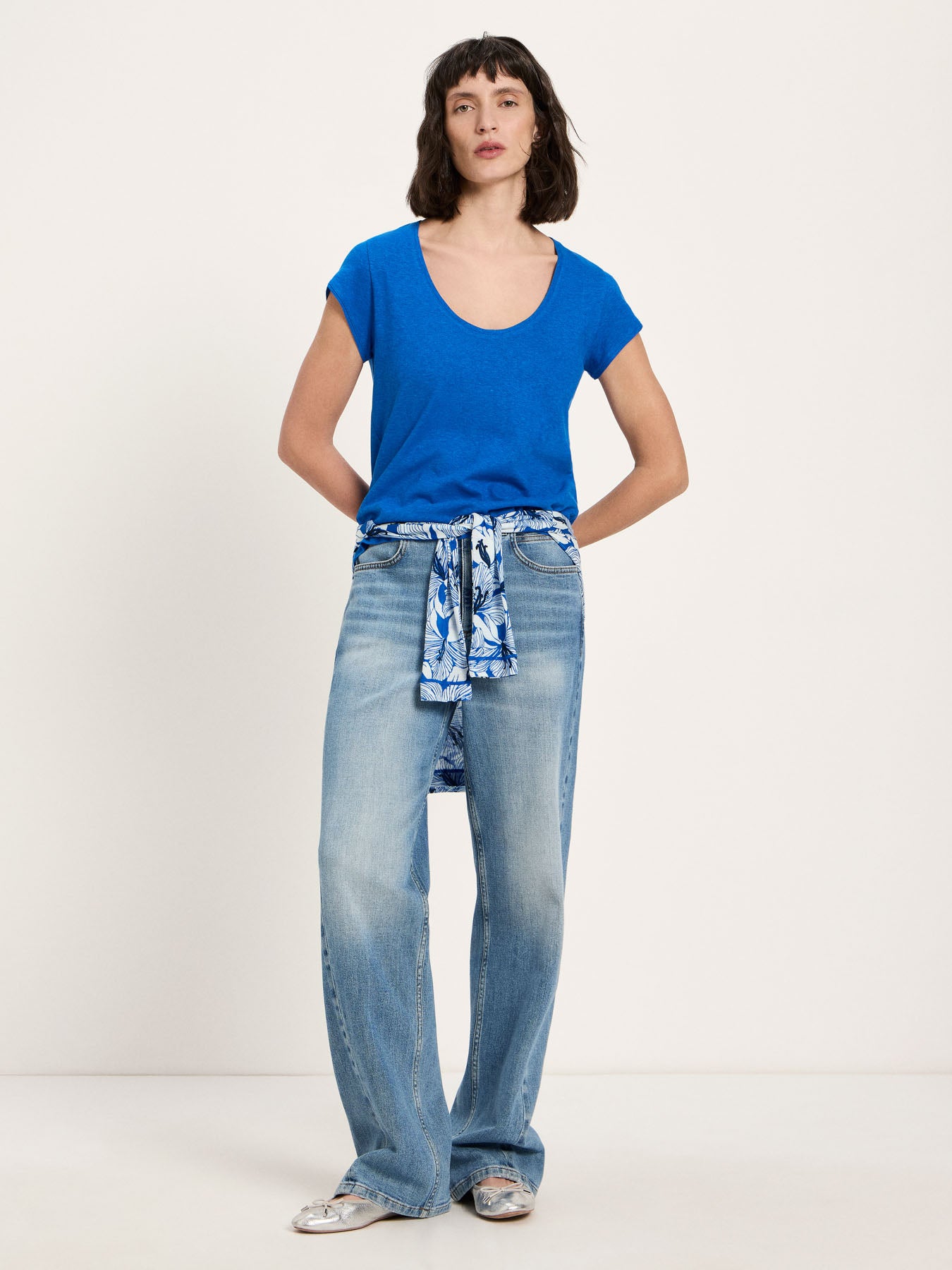 Scoop Neck Tee - Lapis Blue by LANIUS — fair fashion in organic materials, view 3