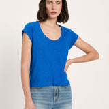 Scoop Neck Tee - Lapis Blue by LANIUS — fair fashion in organic materials, view 4