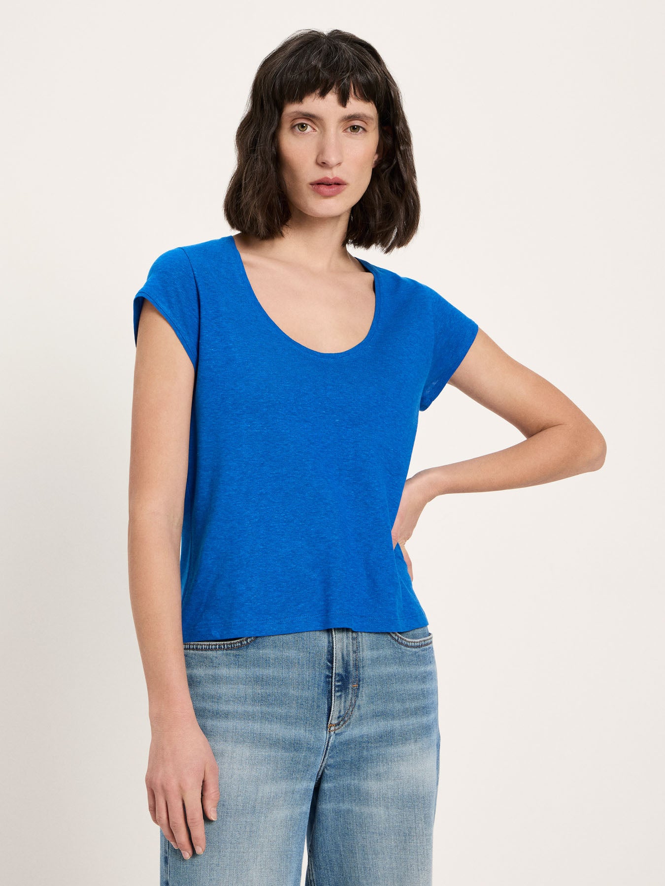 Scoop Neck Tee - Lapis Blue by LANIUS — fair fashion in organic materials, view 4
