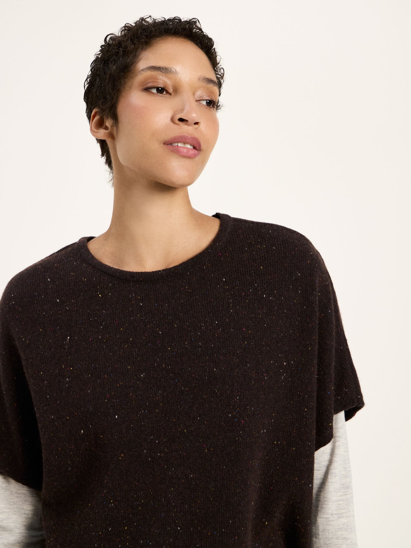 LANIUS sleeveless jumper in chocolate tweed knit, another view