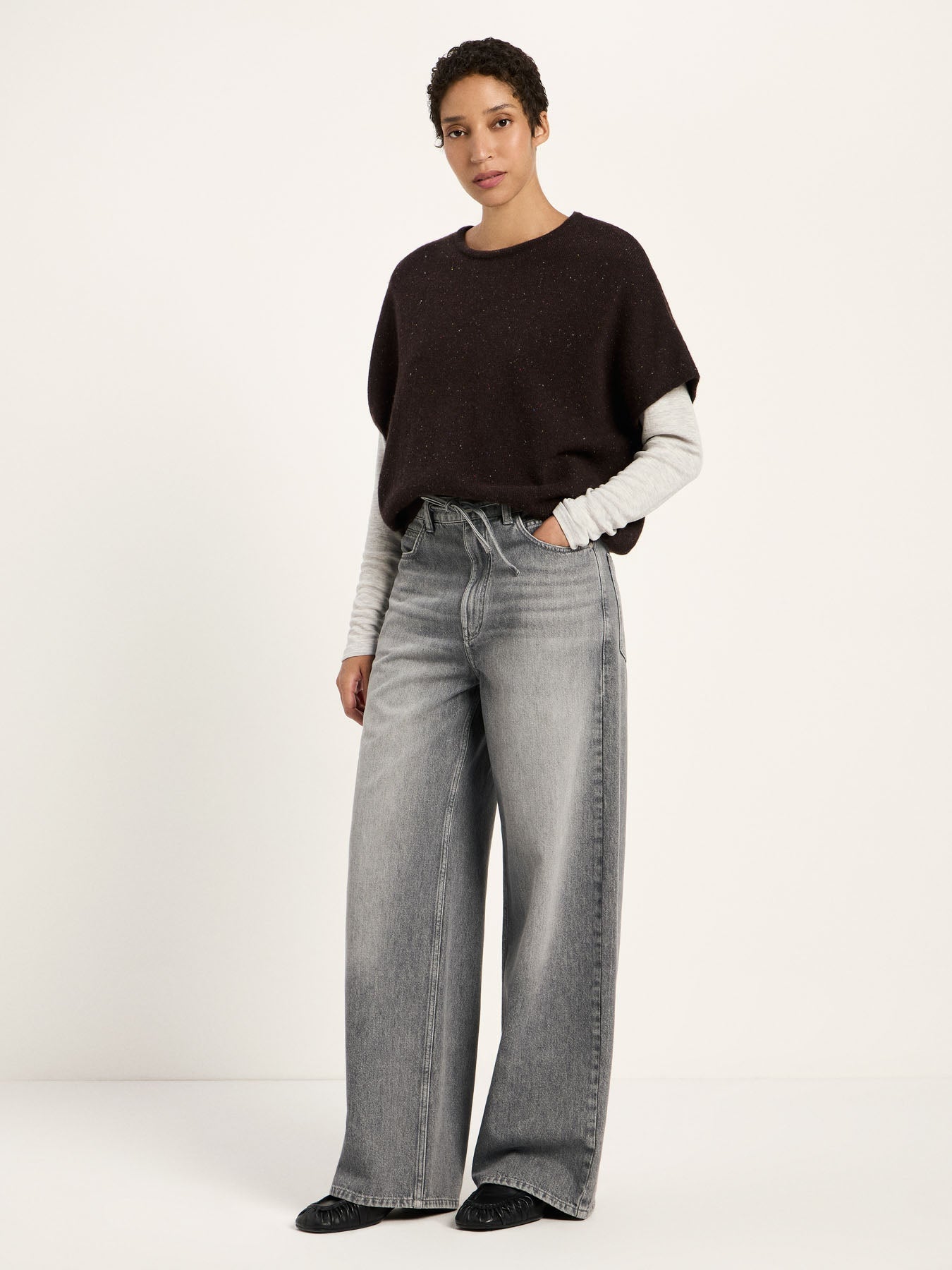 LANIUS sleeveless jumper in chocolate tweed knit, another view