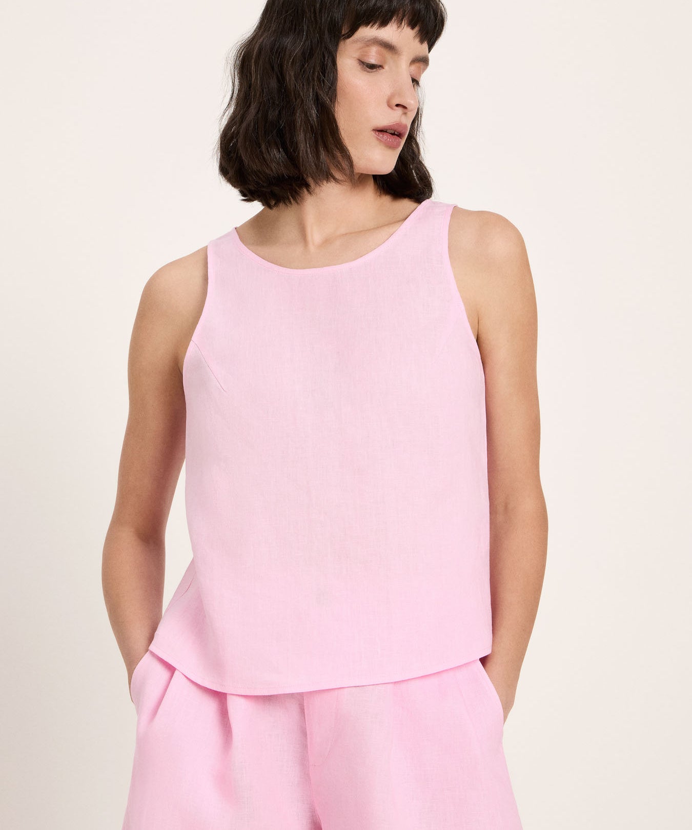 Pink Linen Sleeveless Top — Orchid by LANIUS — fair fashion in organic materials, front view