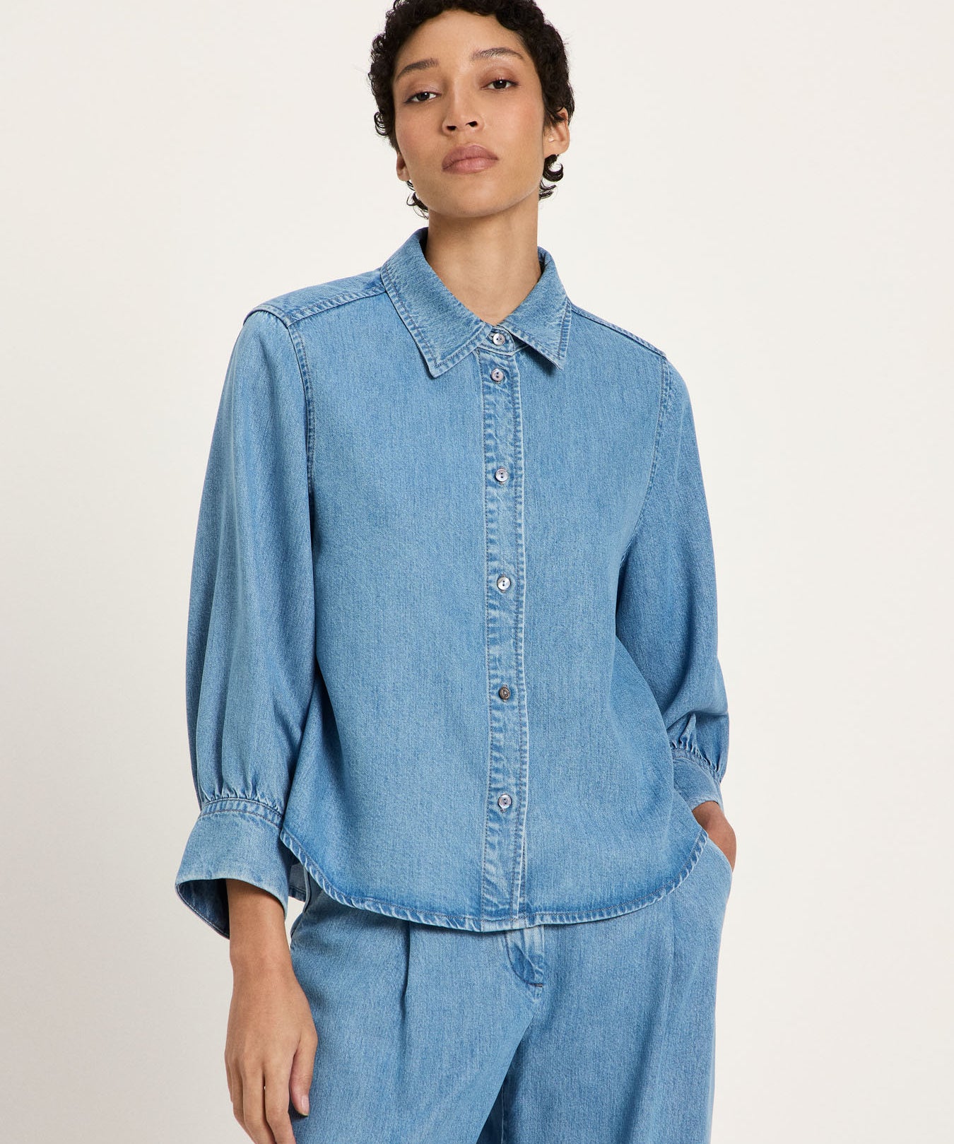 TENCEL Soft Denim Blouse - Medium Wash by LANIUS — fair fashion in organic materials, view 2