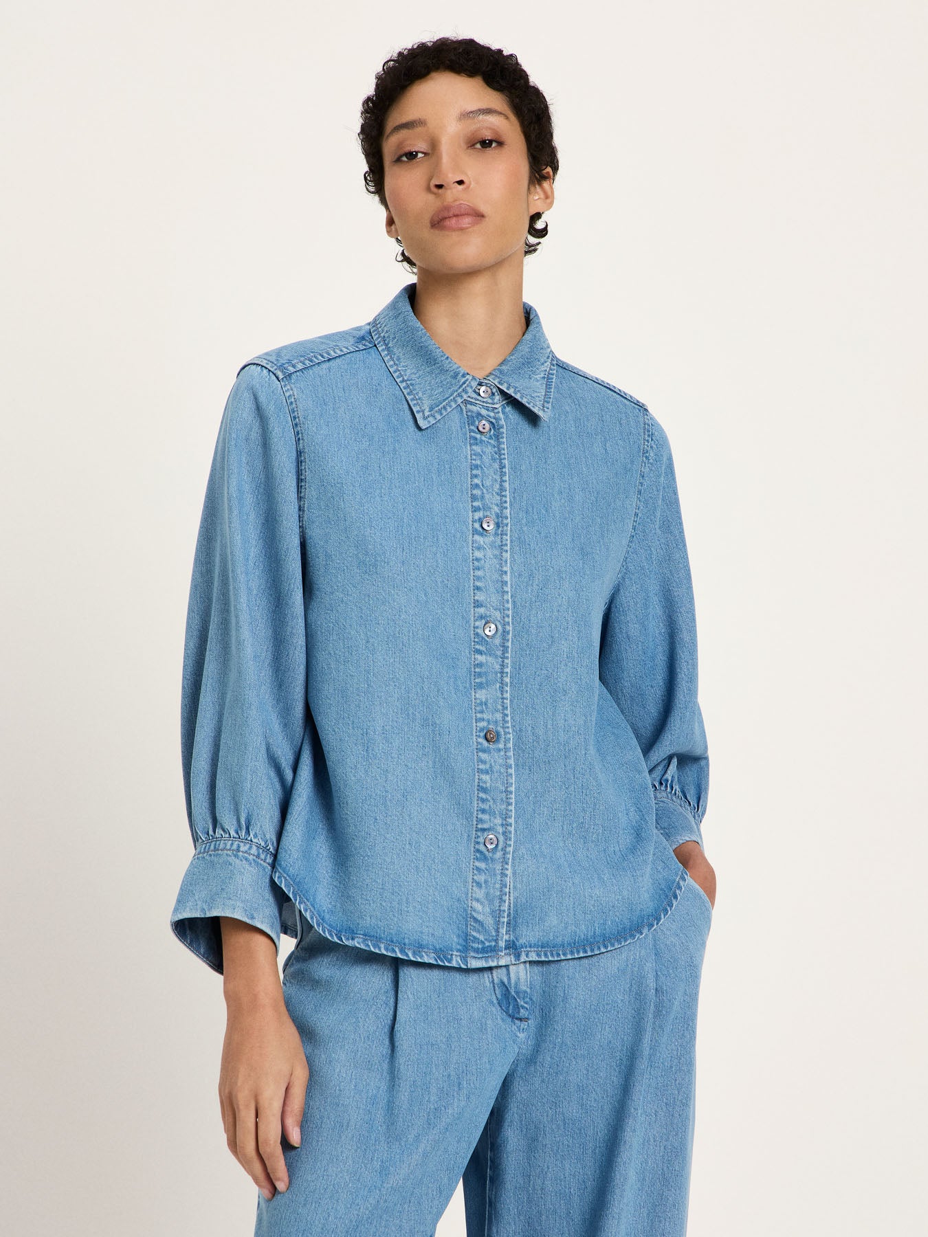 TENCEL Soft Denim Blouse - Medium Wash by LANIUS — fair fashion in organic materials, view 2