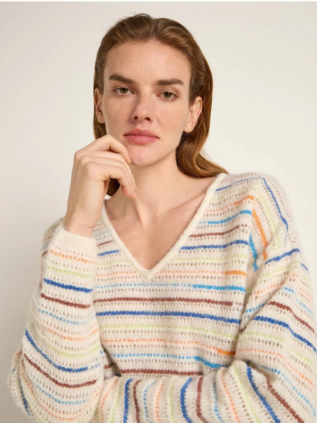 Striped Alpaca-Blend Sweater — Multicolour by LANIUS — fair fashion in organic materials, front view