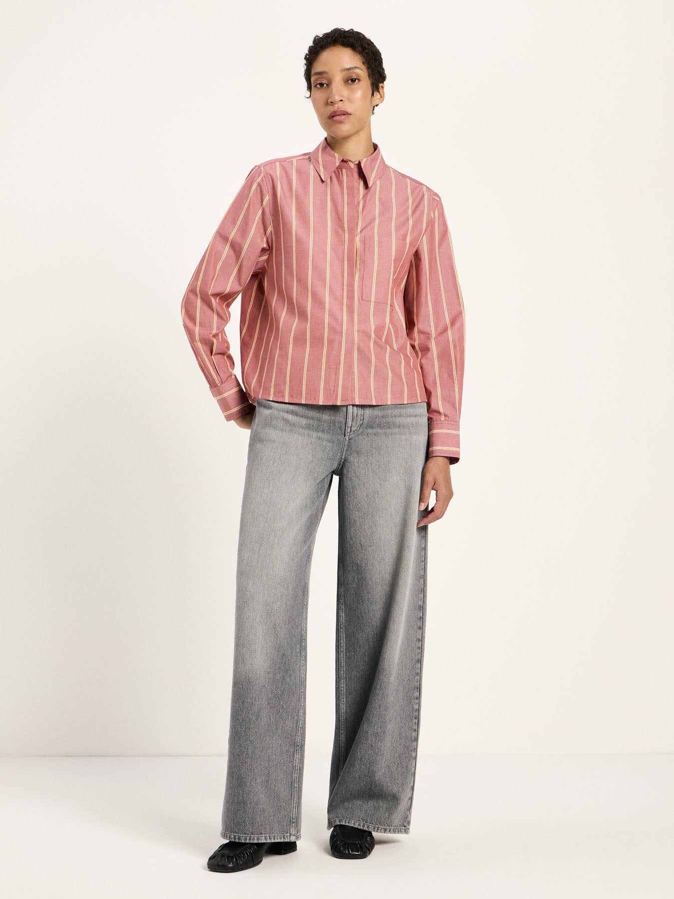 LANIUS brick and carrot striped blouse, second view
