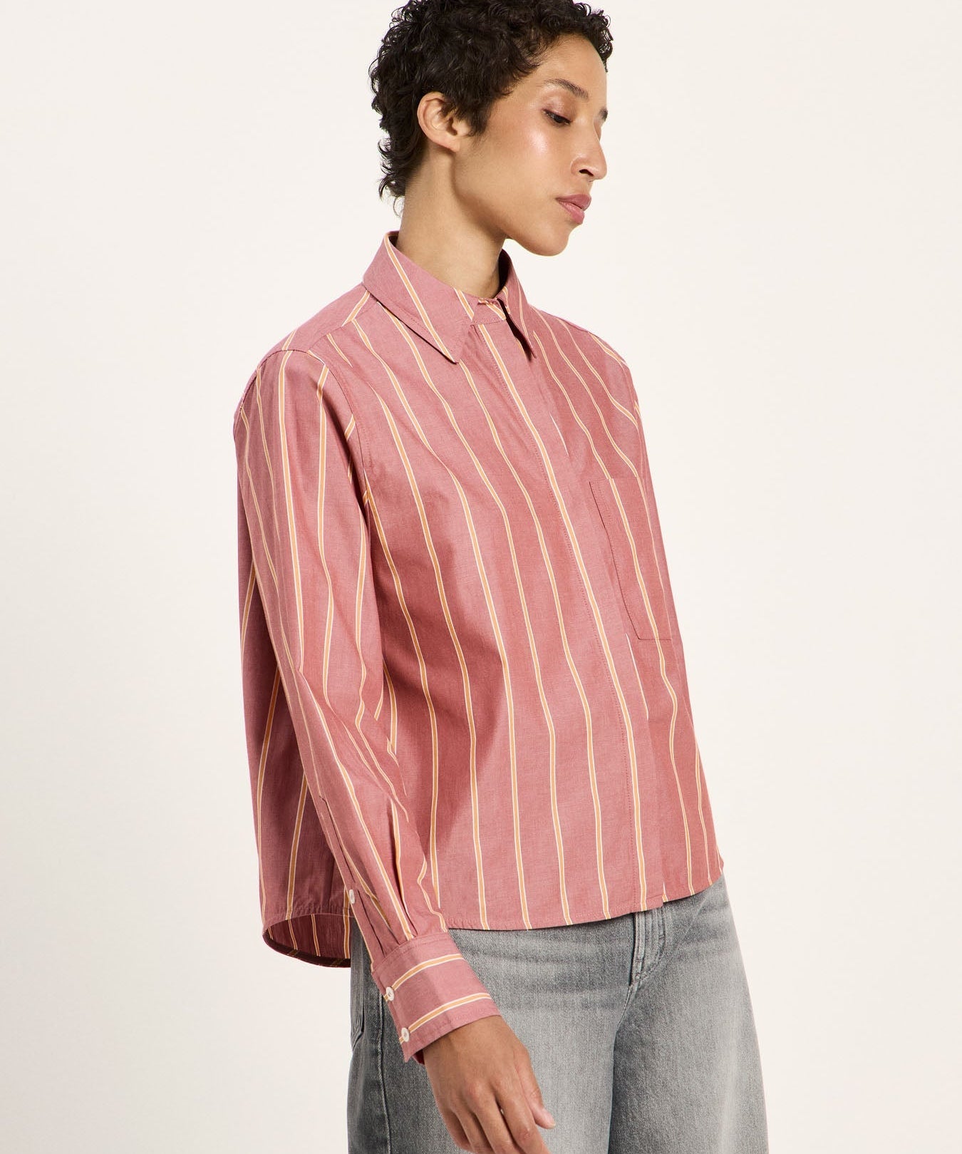 LANIUS striped blouse in brick and carrot