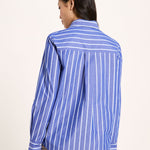 LANIUS electric blue and light blue striped shirt, back view