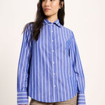 LANIUS electric blue and light blue striped shirt, second front view