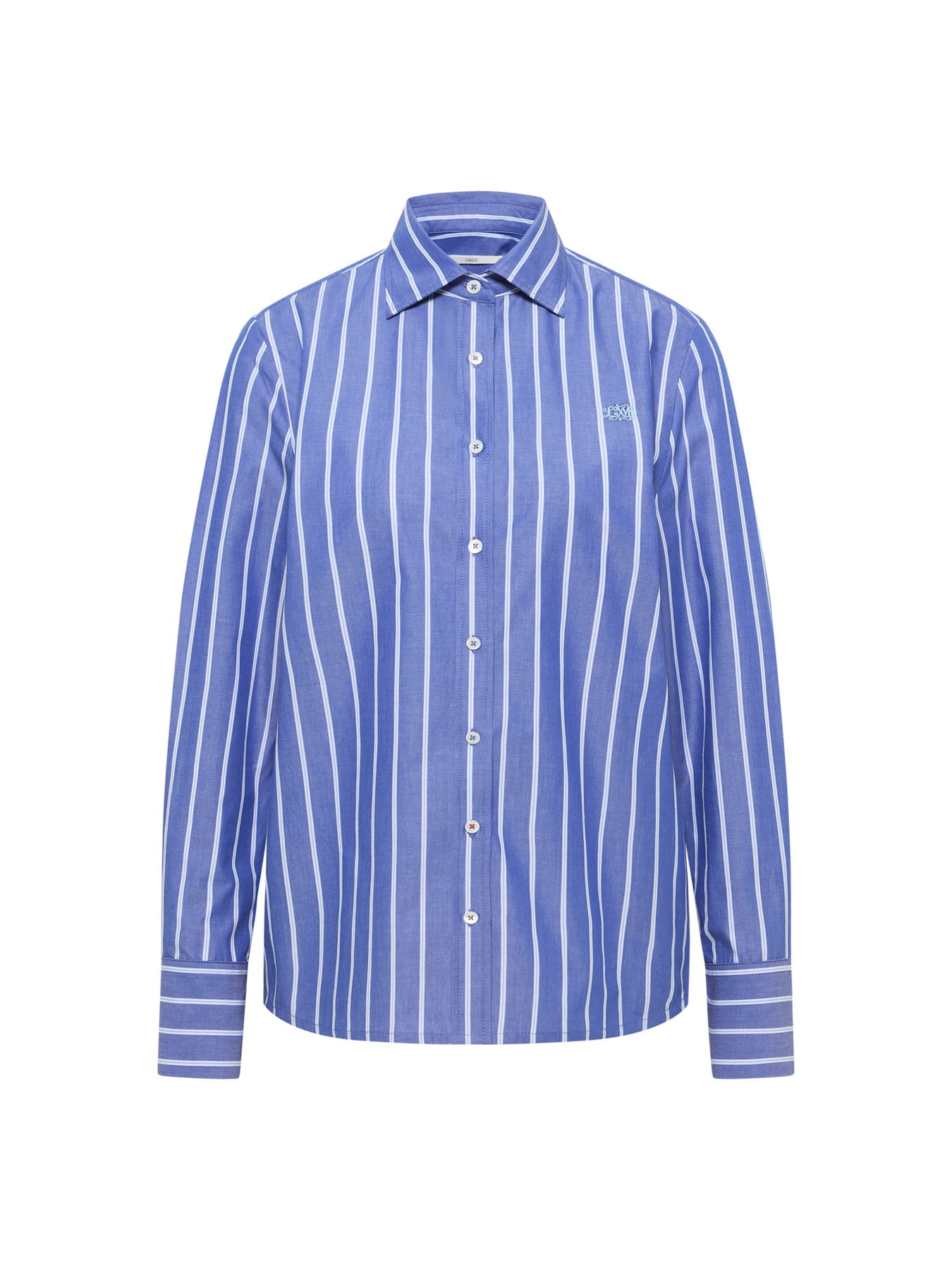 LANIUS electric blue and light blue striped organic cotton shirt, front view