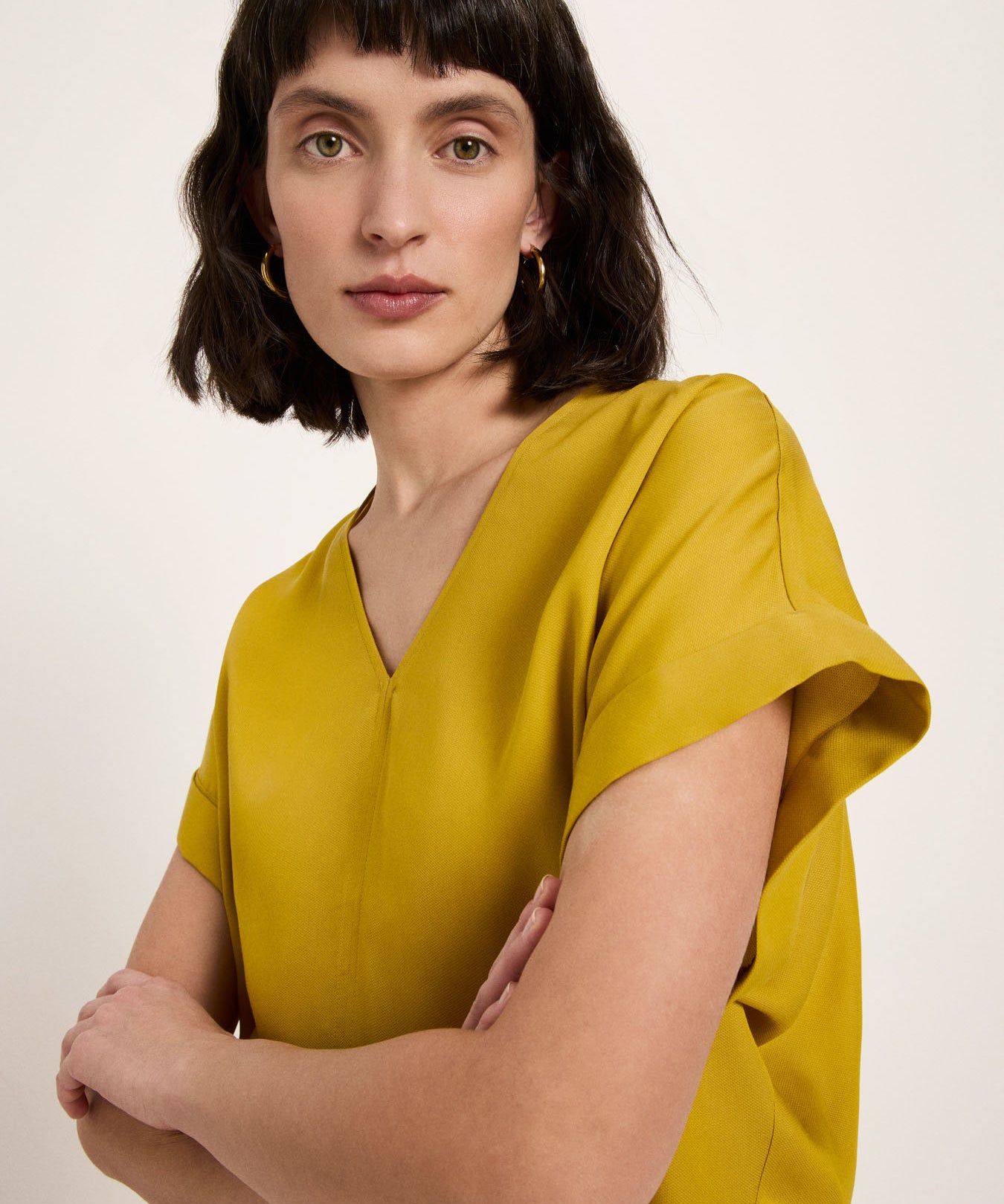 Draped V-Neck Top - Dark Kiwi by LANIUS — fair fashion in organic materials, front view
